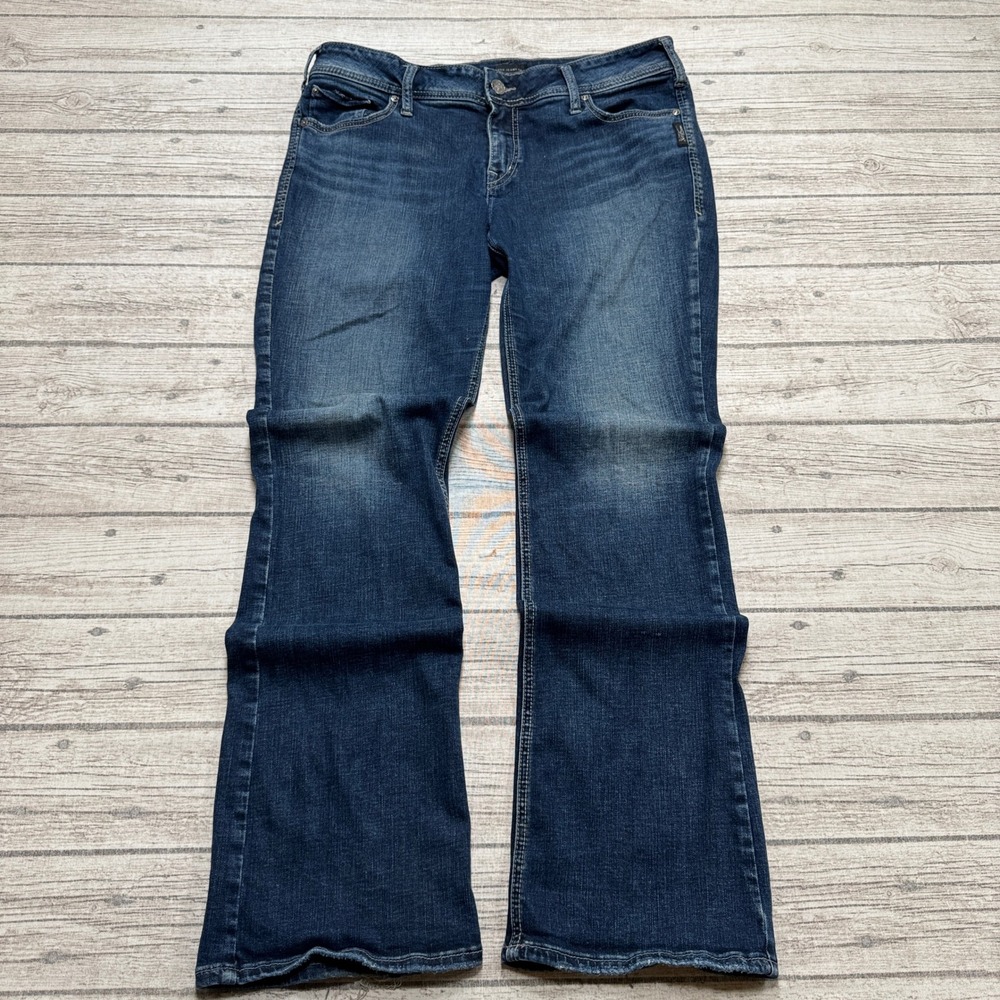 Silver Jeans Women's 34x33 Blue Denim Dark Wash Elyse Slim Bootcut Mid Rise Fit